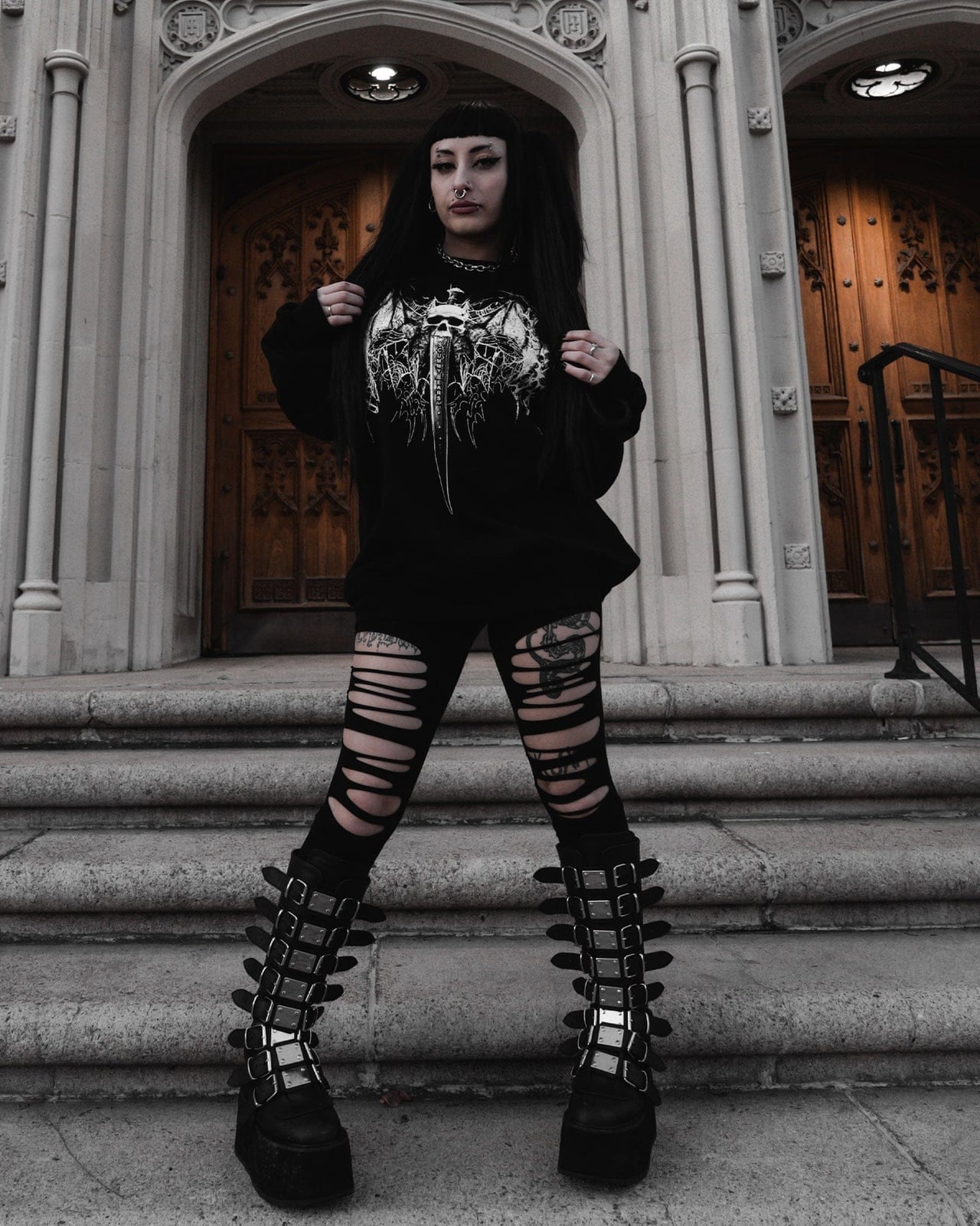 Graphic Band T-Shirt with Heavily Ripped Jeans — Emo Style