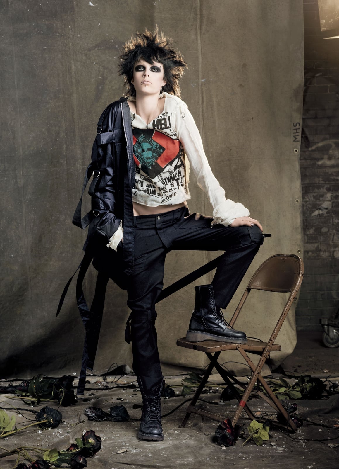 Graphic T-Shirt Under Jacket with Fitted Trousers — Emo Style