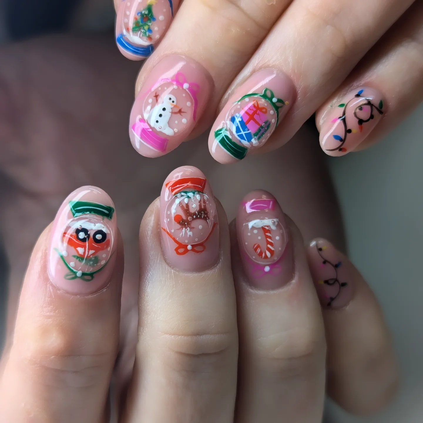Enchanted Snow Globe Christmas Nail Art