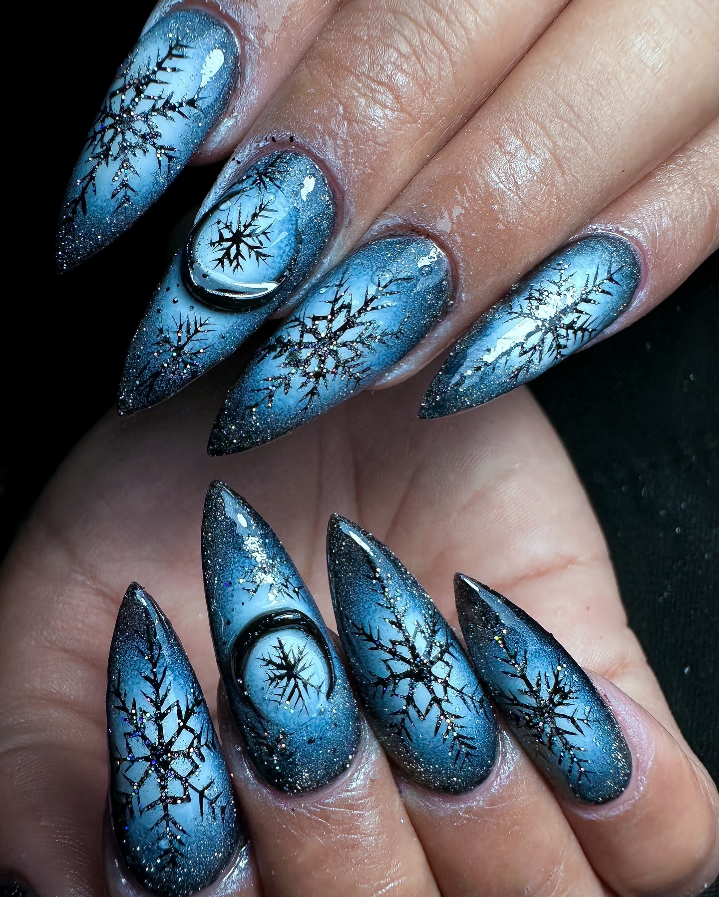 Enchanted Snowflake Crystal Ball Stiletto Nails