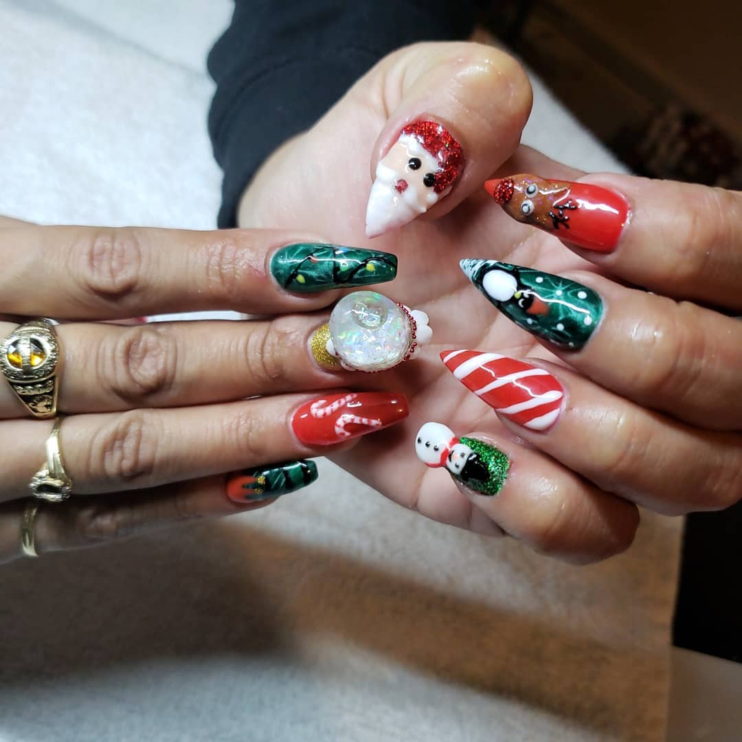 Enchanting Christmas Snow Globe Coffin Nails