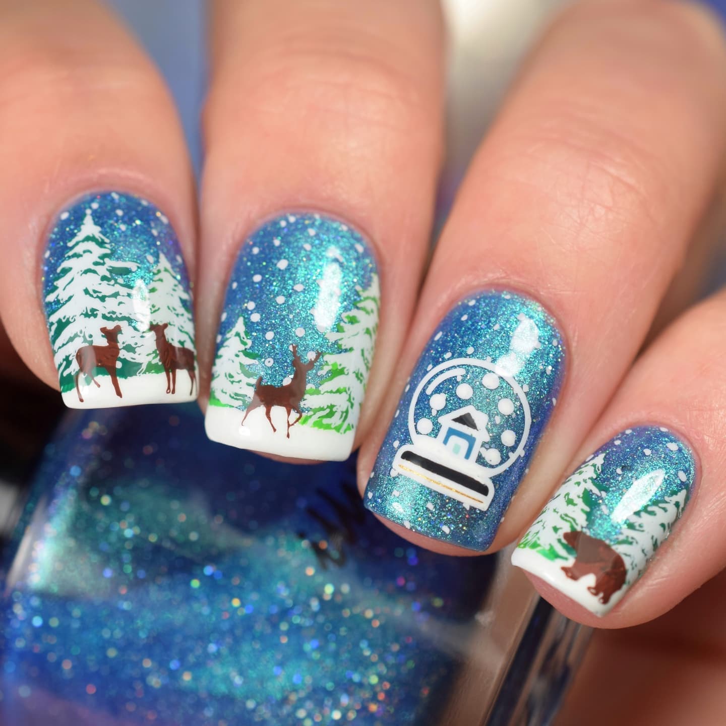 Enchanting Snow Globe Winter Wonderland Nails