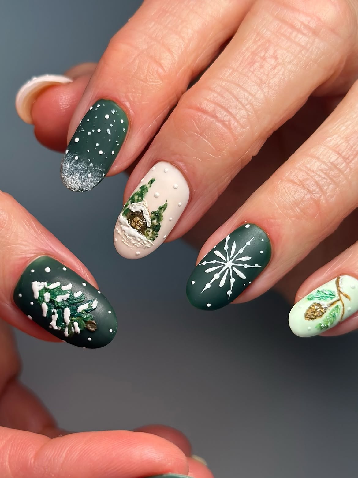 Enchanting Winter Village Matte Oval Nails