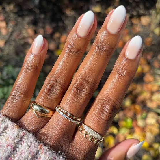 Milky White to Nude Gradient Short Almond Nails Milky White to Nude Gradient Short Almond Nails — Engagement Nails