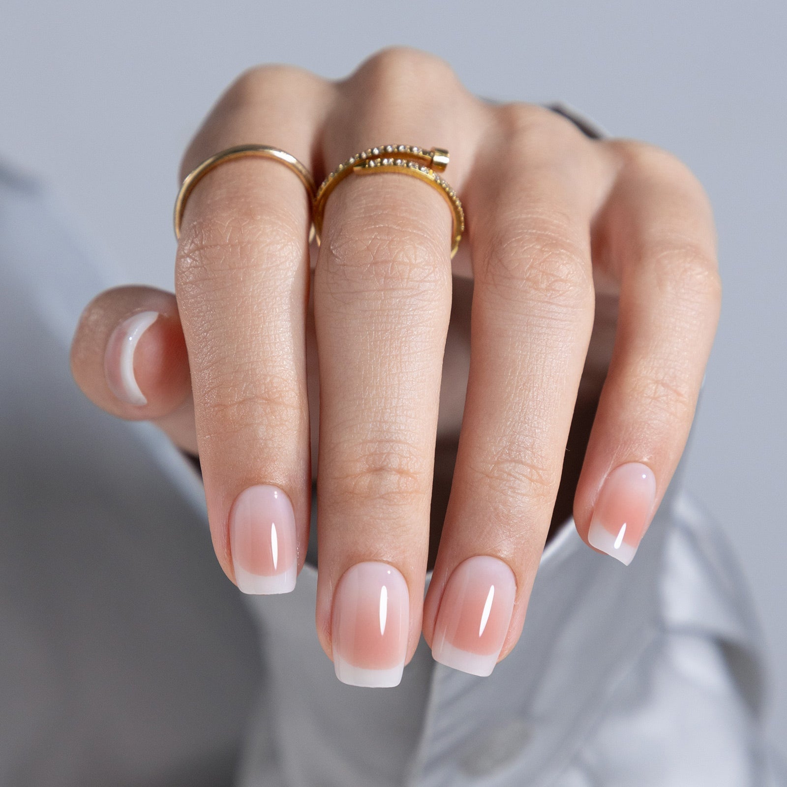 Milky Pink French Tip Short Square Nails Milky Pink French Tip Short Square Nails — Engagement Nails