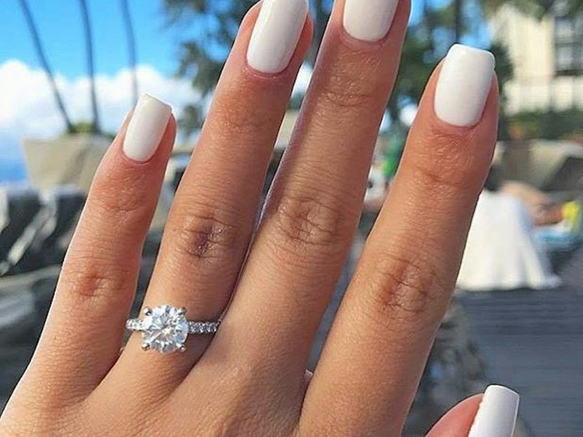 Opaque White Glossy Medium Squoval Nails Opaque White Glossy Medium Squoval Nails — Engagement Nails