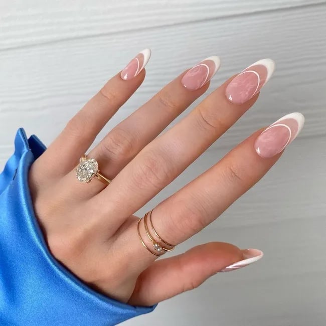Sheer Pink Double French Long Oval Nails Sheer Pink Double French Long Oval Nails — Engagement Nails