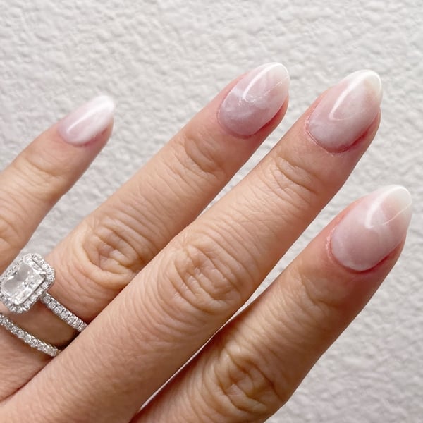 Milky Marble Effect Medium Oval Nails Milky Marble Effect Medium Oval Nails — Engagement Nails
