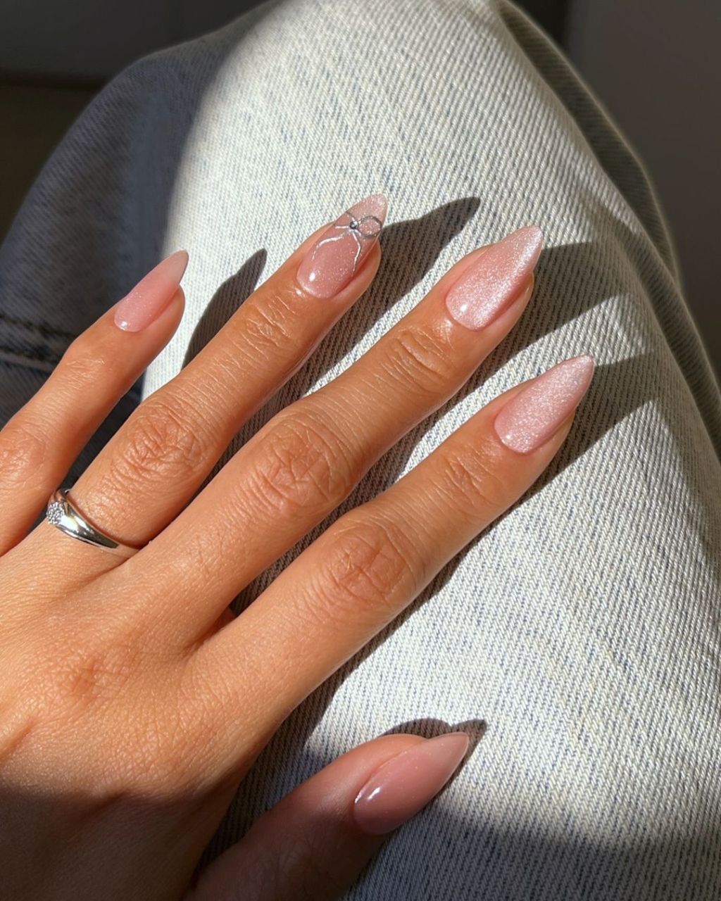 Sheer Nude Pink Glossy Medium Oval Nails Sheer Nude Pink Glossy Medium Oval Nails — Engagement Nails