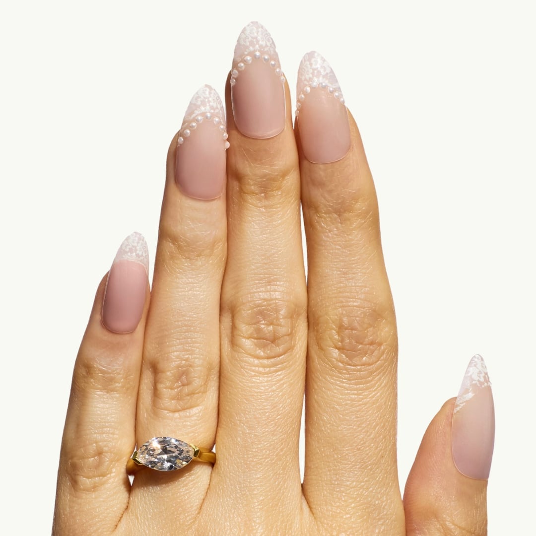 Nude Matte Lace Pattern Long Almond Nails Nude Matte Lace Pattern Long Almond Nails — Engagement Nails