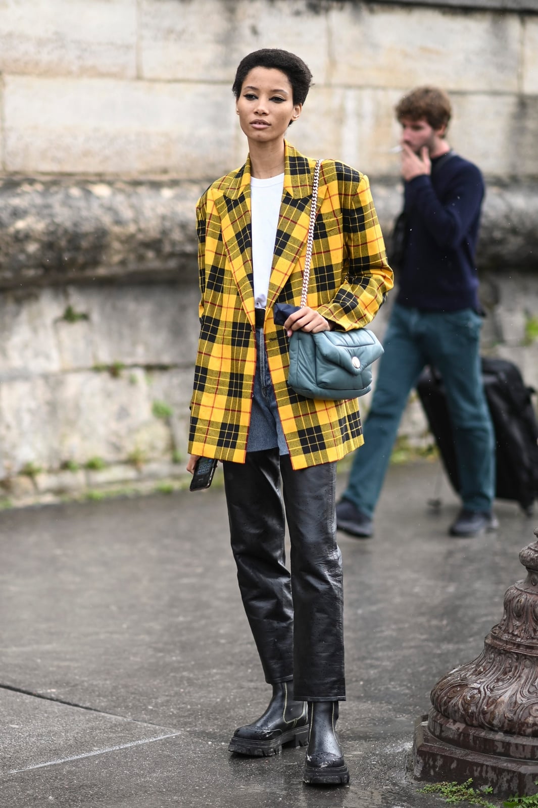 Plaid Blazer With Leather Pants And Denim — Errands Outfits