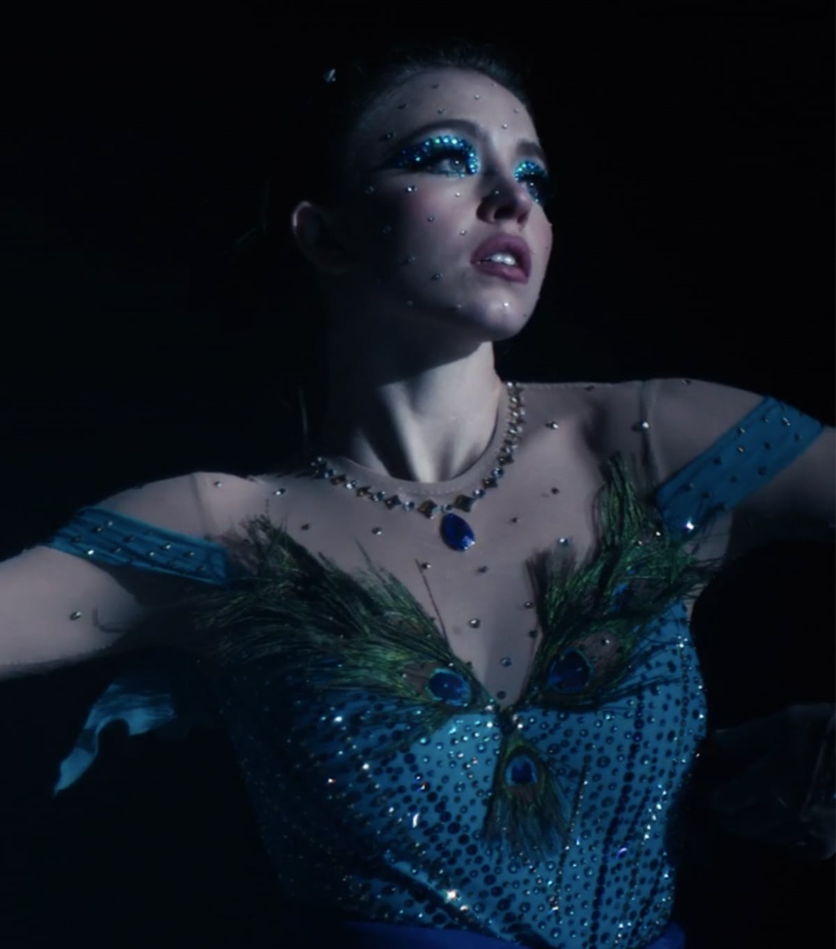 Blue Sequined Bodice with Feather Details — Euphoria Outfits