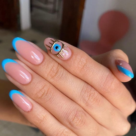 Oval Nails Blue French Tip Evil Eye Oval Nails Blue French Tip Evil Eye — Evil Eye Nails