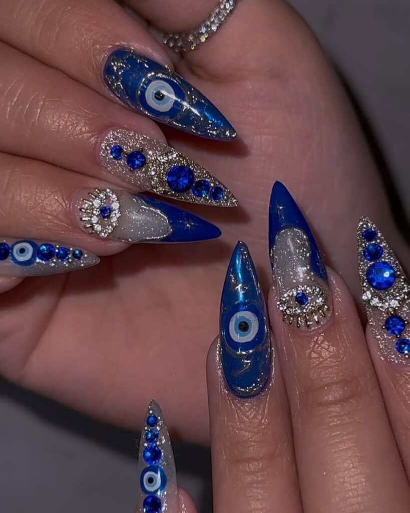 Stiletto Nails Royal Blue Evil Eye Rhinestones Stiletto Nails Royal Blue Evil Eye Rhinestones — Evil Eye Nails