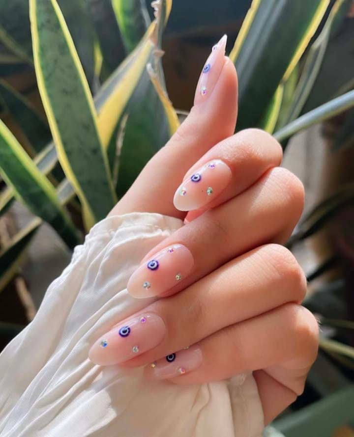 Medium Almond Nails Blue Purple Evil Eye Medium Almond Nails Blue Purple Evil Eye — Evil Eye Nails
