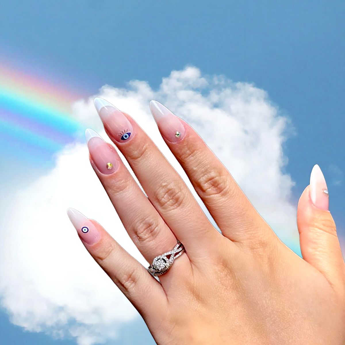 Sheer Pink Nails Evil Eye Gold Studs Sheer Pink Nails Evil Eye Gold Studs — Evil Eye Nails