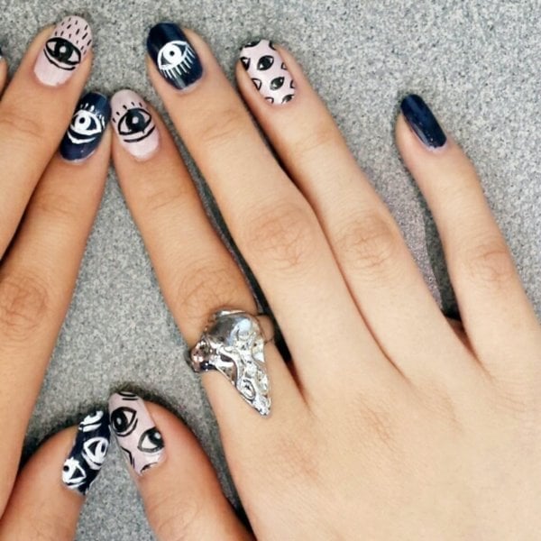 Medium Square Nails Navy Eye Art Medium Square Nails Navy Eye Art — Evil Eye Nails