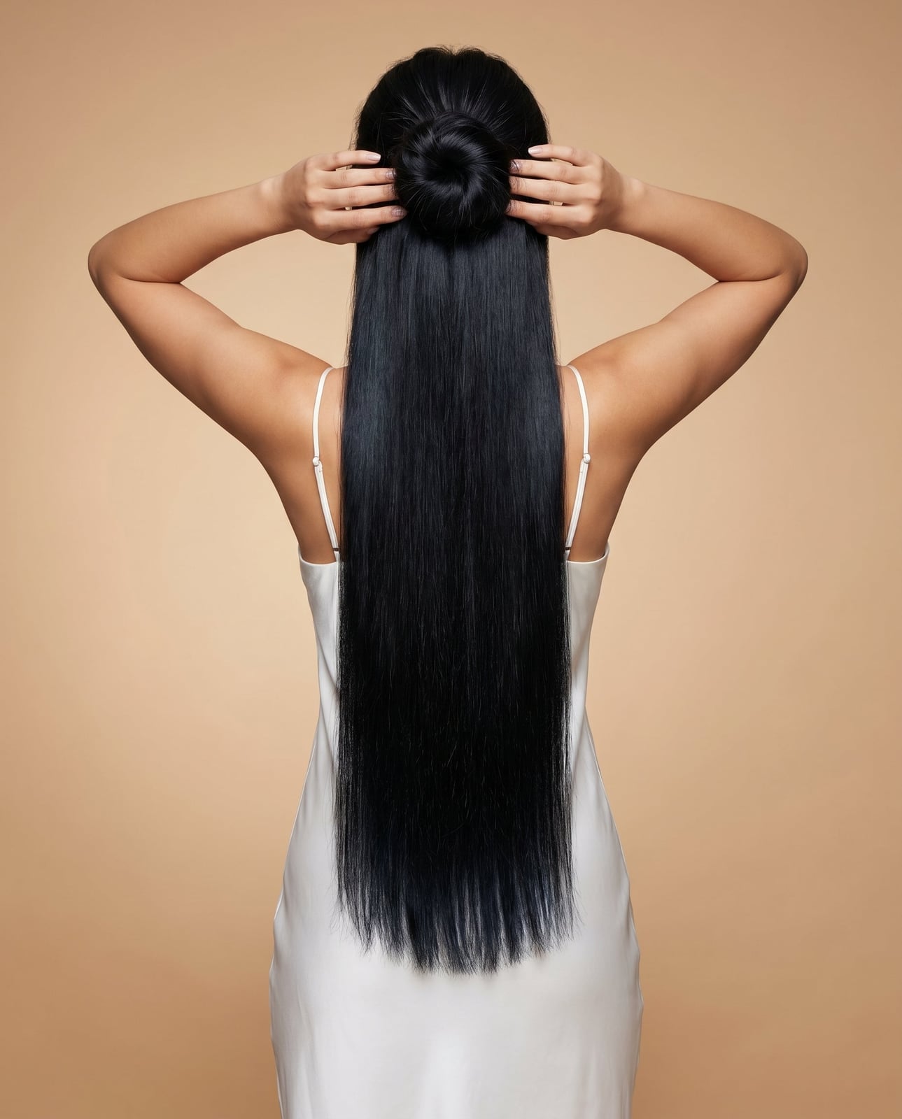 Mid-Back Jet Black Sleek Bun, Close-Up Take Mid-Back Jet Black Sleek Bun, Close-Up Take — Extensions Hairstyles