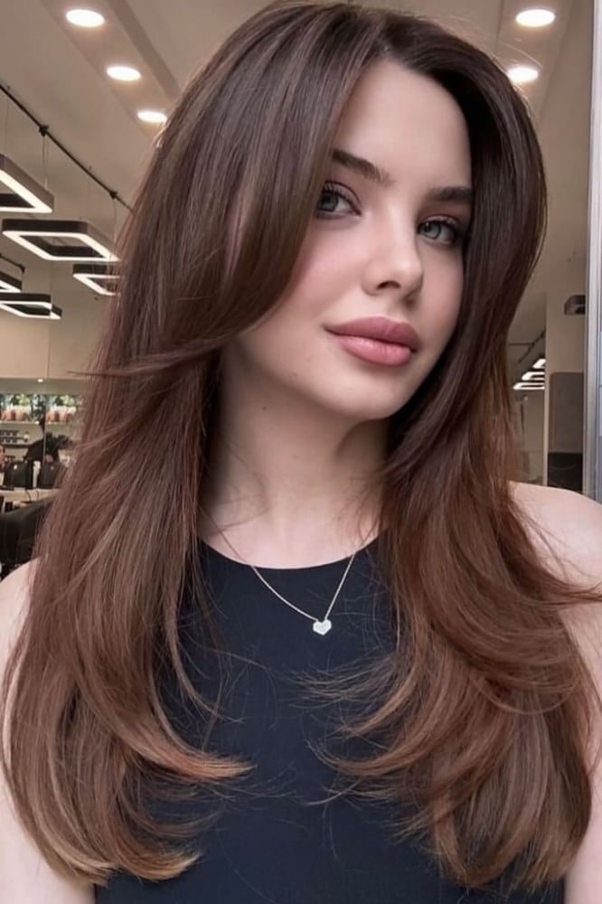 Dark Brown Mid-Back Cut With Soft Waves — Face Framing Bangs