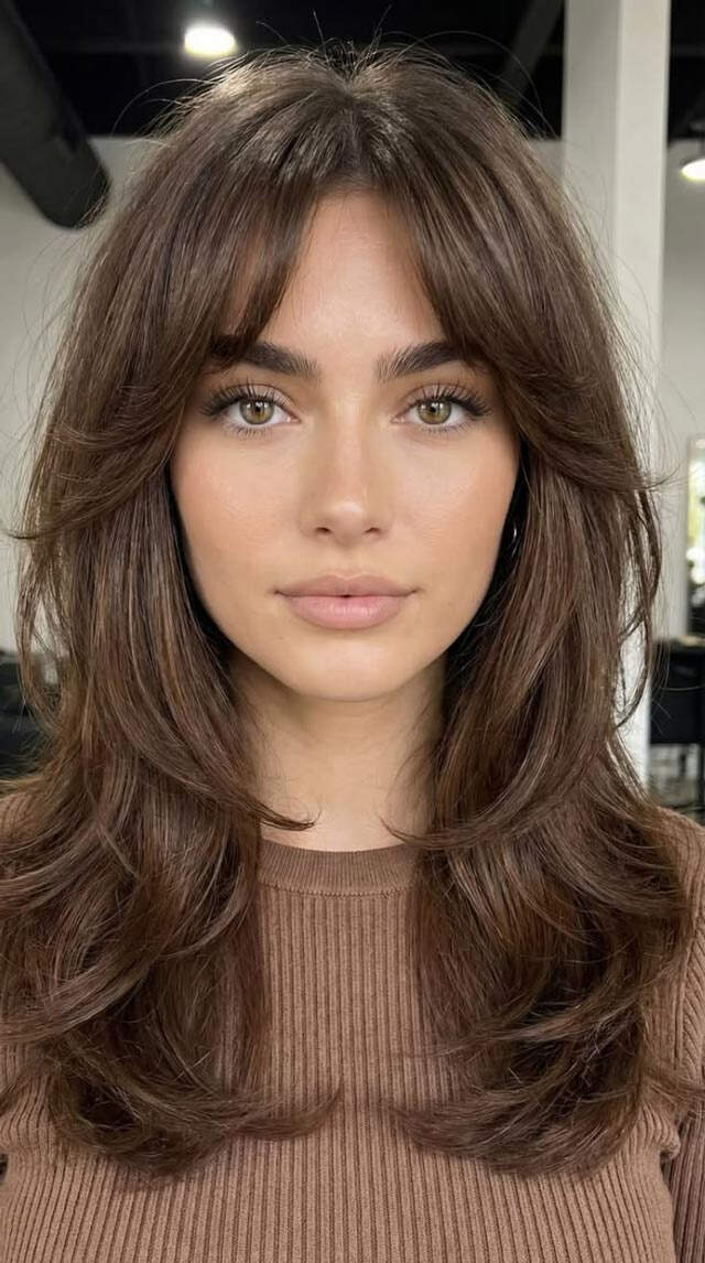 Collarbone Lob With Long Layers And Curtain Bangs — Face Framing Bangs