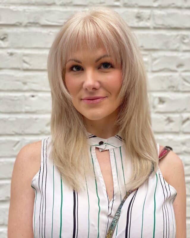 Ash Blonde Collarbone Shag With Wispy Bangs, Straight — Face Framing Bangs