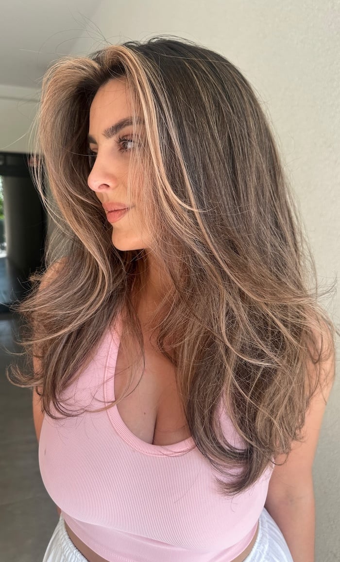 Medium Brown Layers With Lighter Highlights — Face Framing Highlights