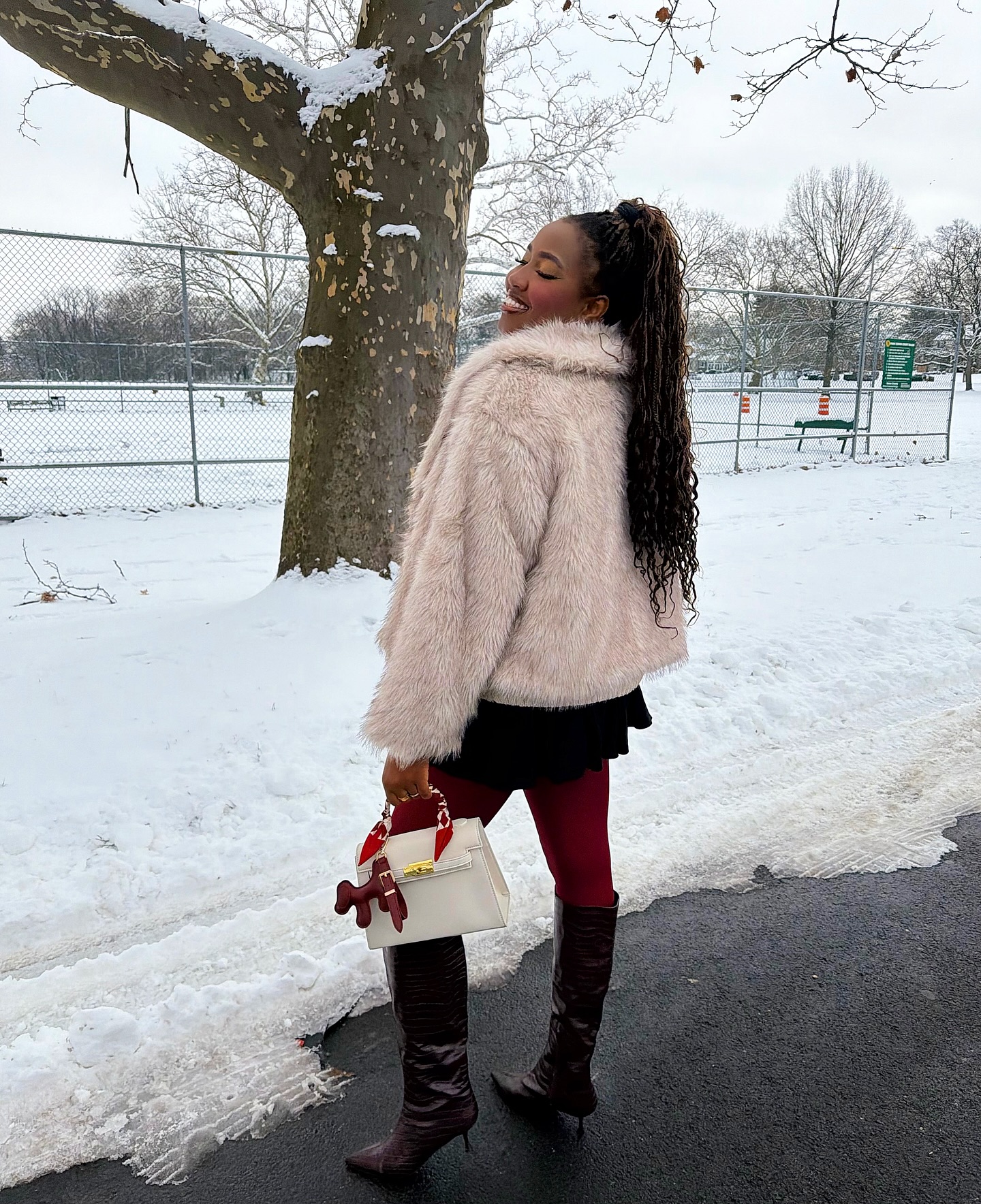 Faux Fur Coat And Knee-High Boots Birthday Look
