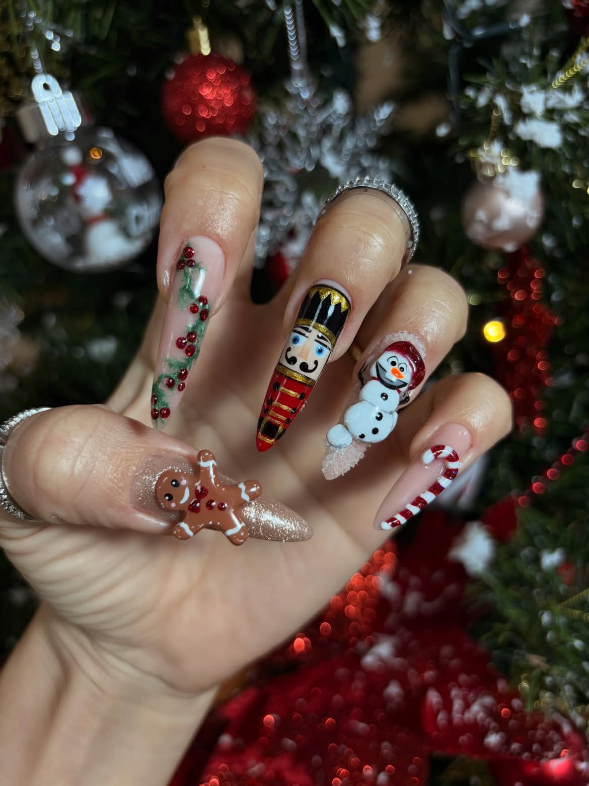 Festive Christmas Characters Stiletto Nails