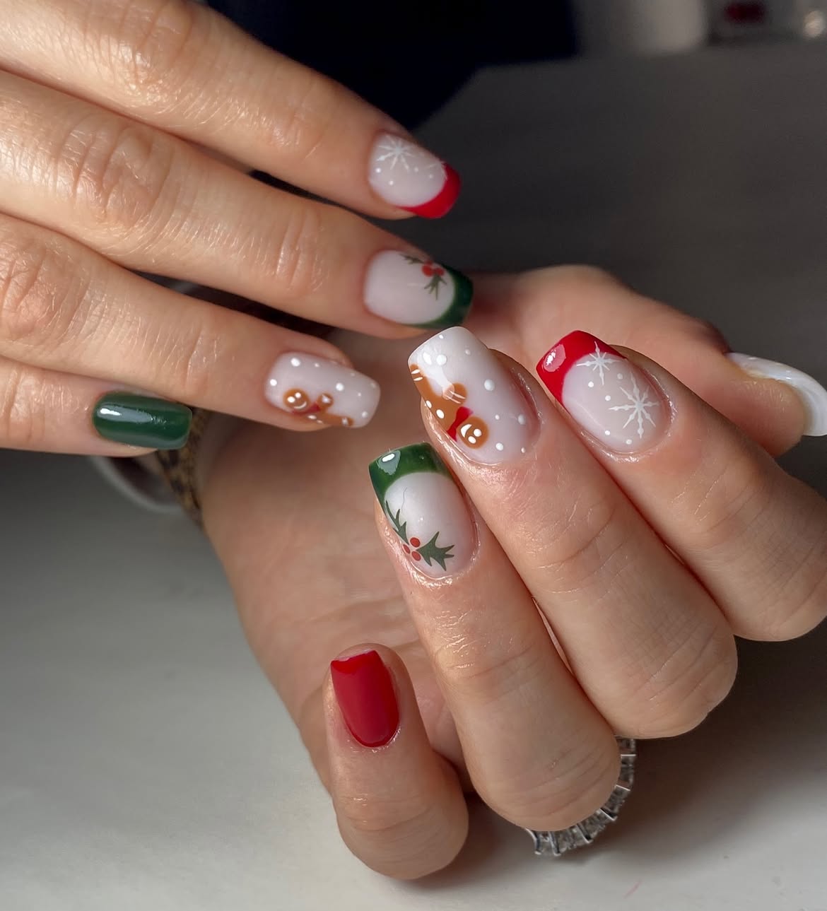 Festive Christmas French Tip Nail Art