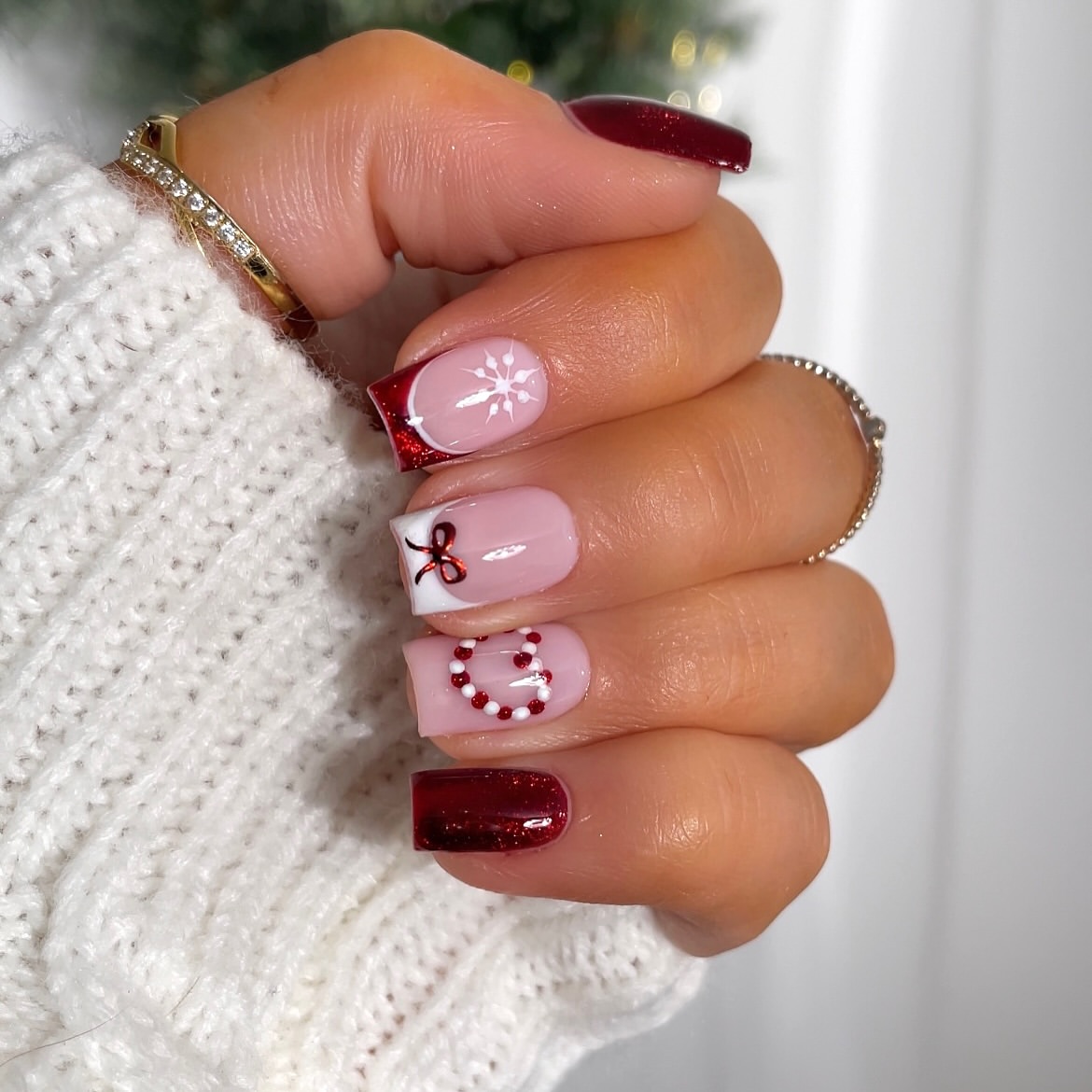 Festive Christmas French Tip Nail Art