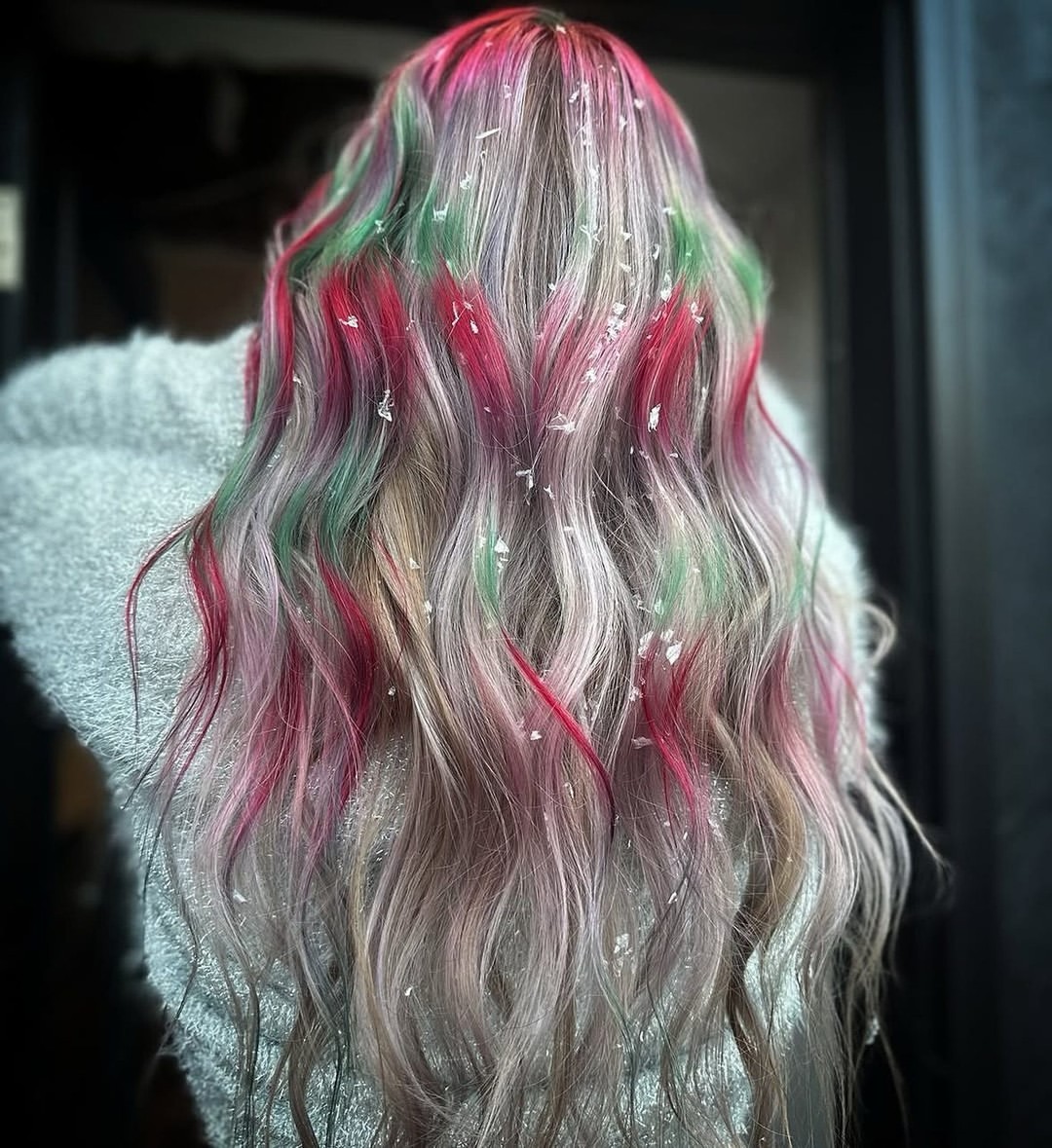 Festive Christmas Hair With Pink, Green & Silver Accents