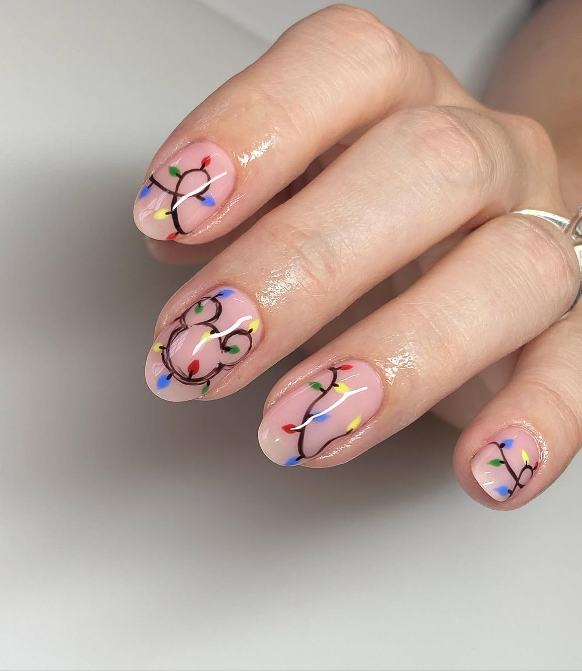 Festive Christmas Light String Almond Nails