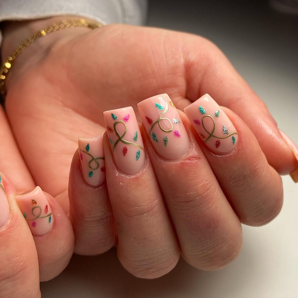 Festive Christmas Light Swirl French Tips