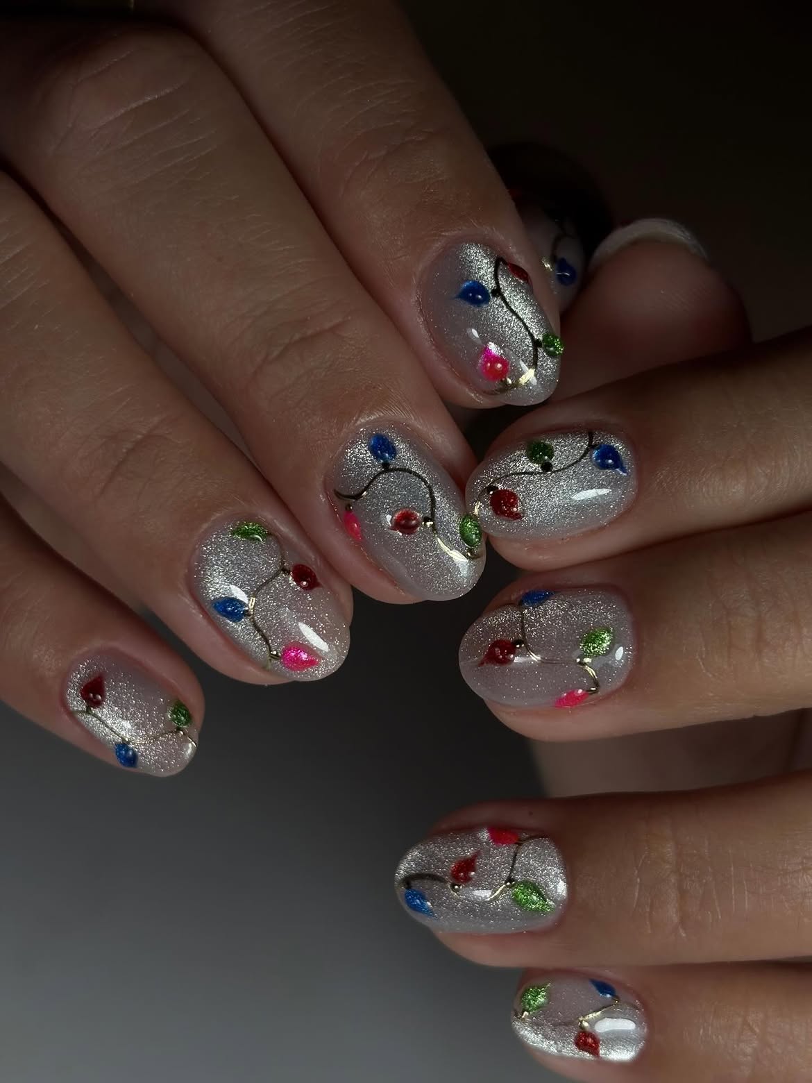 Festive Christmas Lights Glitter Oval Nails