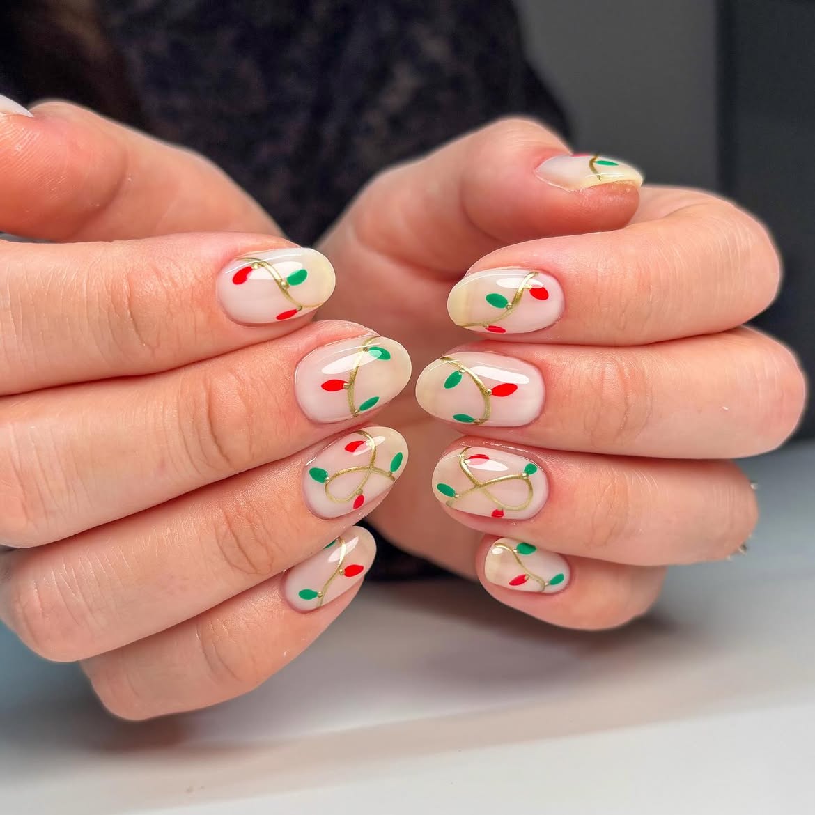 Festive Christmas Lights Oval Nails