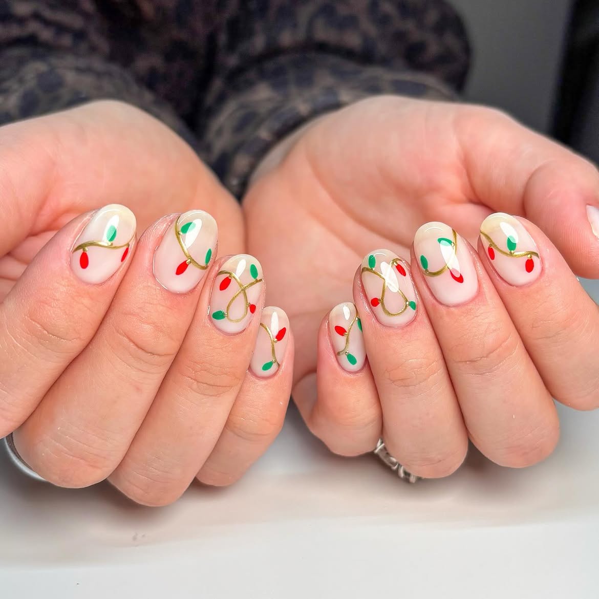 Festive Christmas Lights Oval Nails