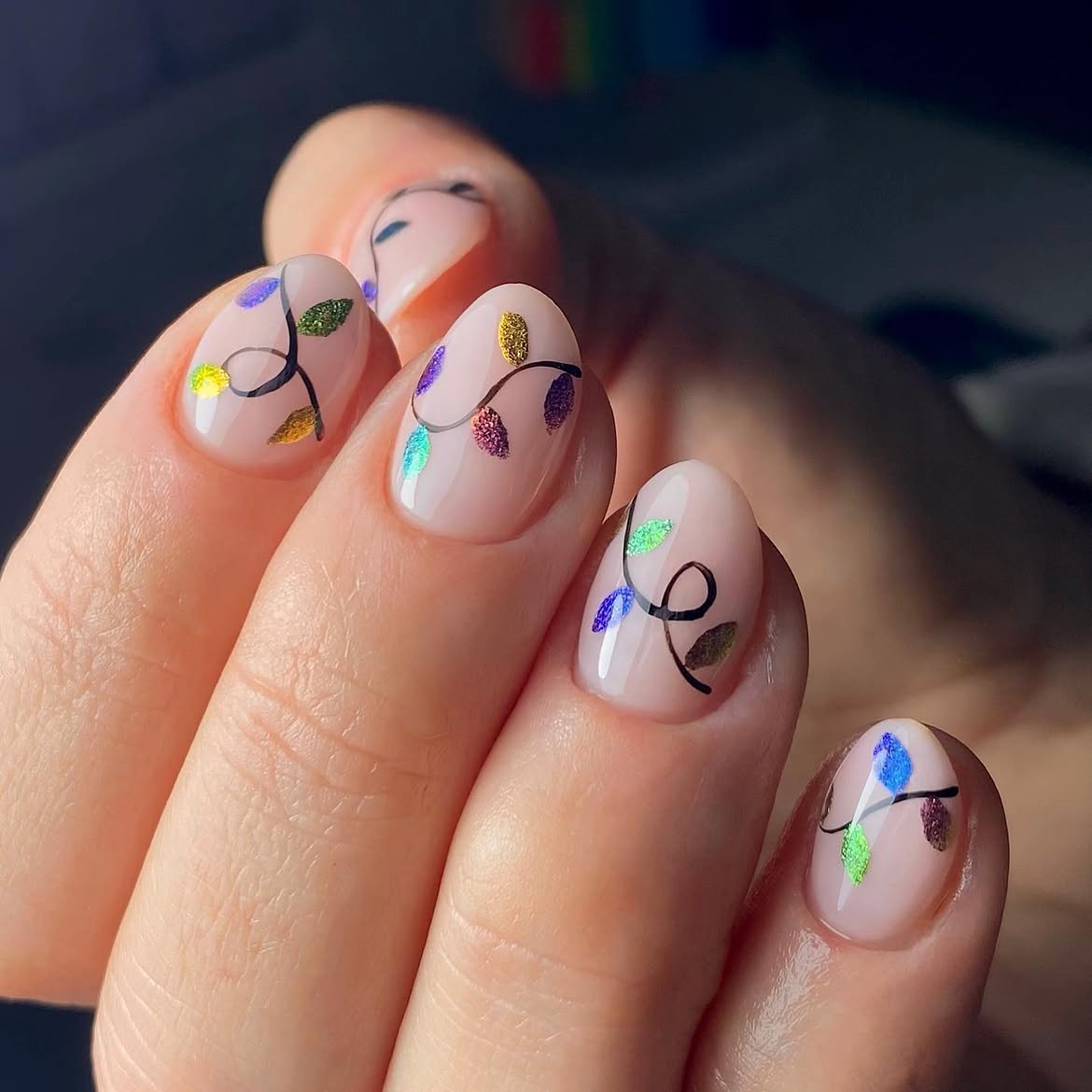 Festive Christmas Lights Oval Nails