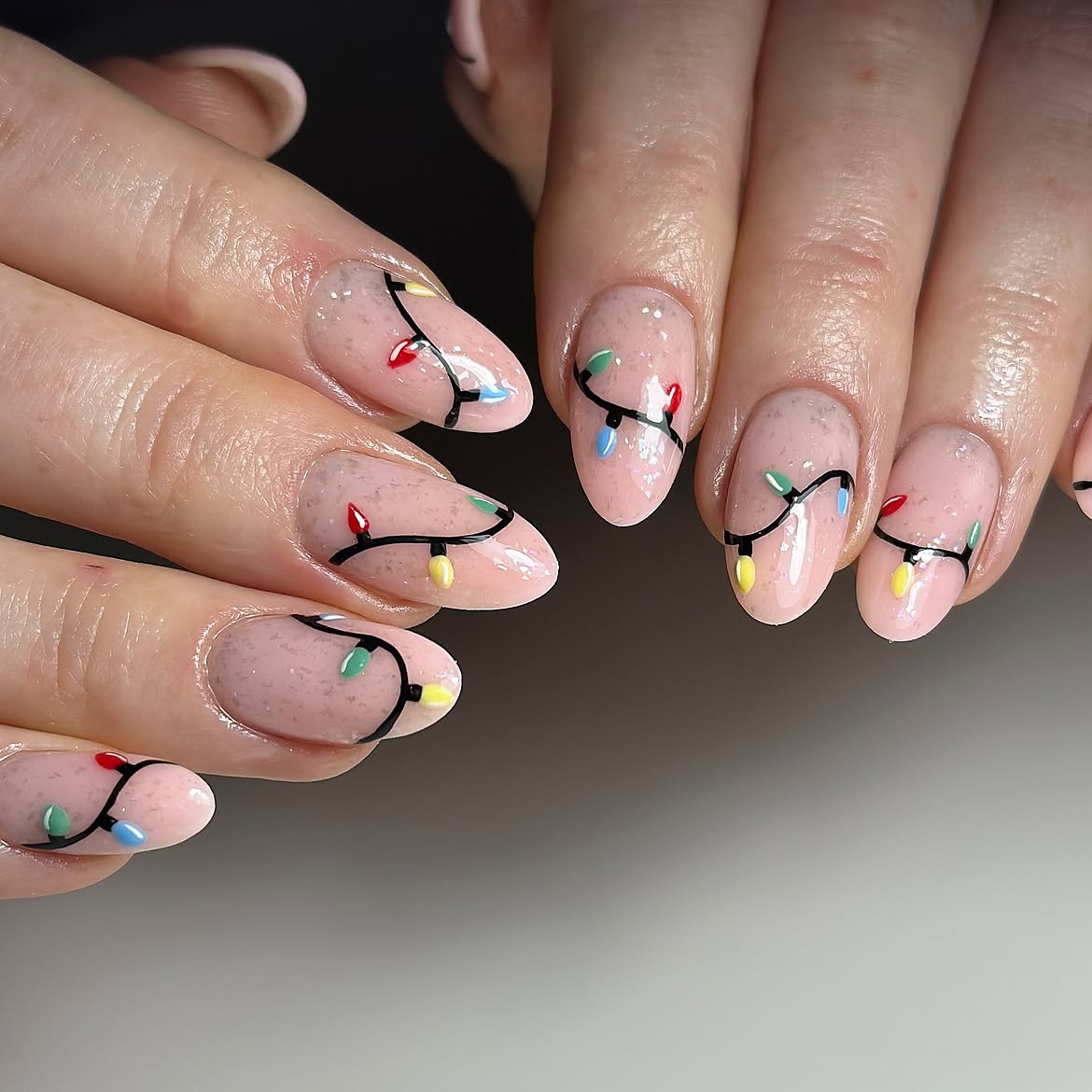 Festive Christmas Lights Oval Nails