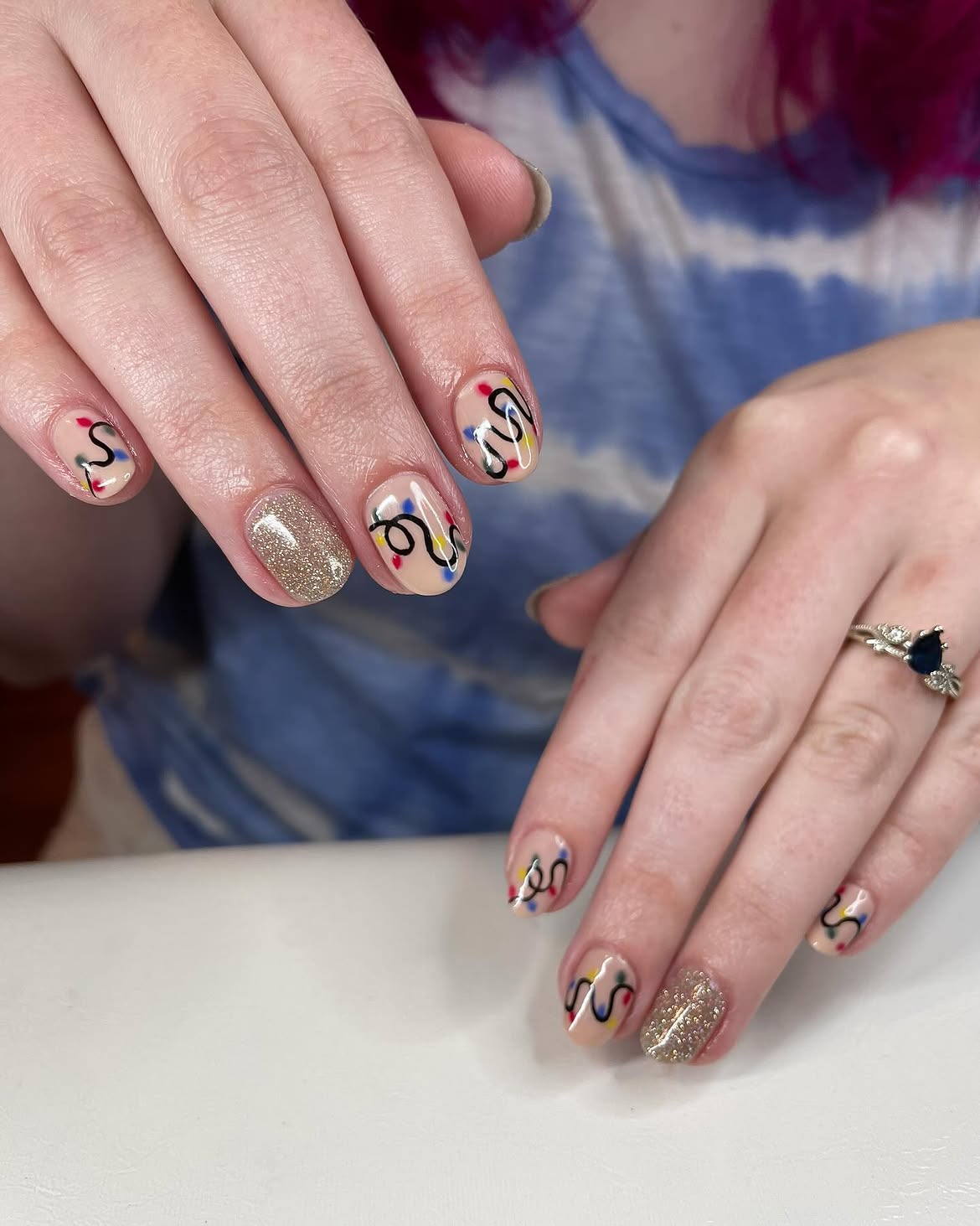 Festive Christmas Lights Sparkle Nails