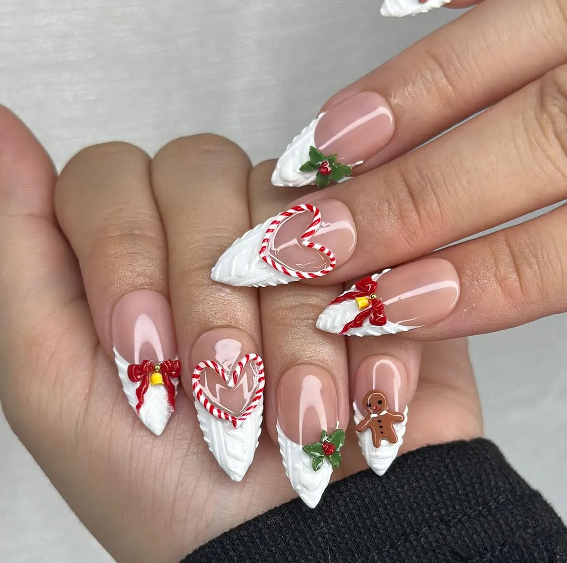 Festive Christmas Sweater French Tip Nail Art