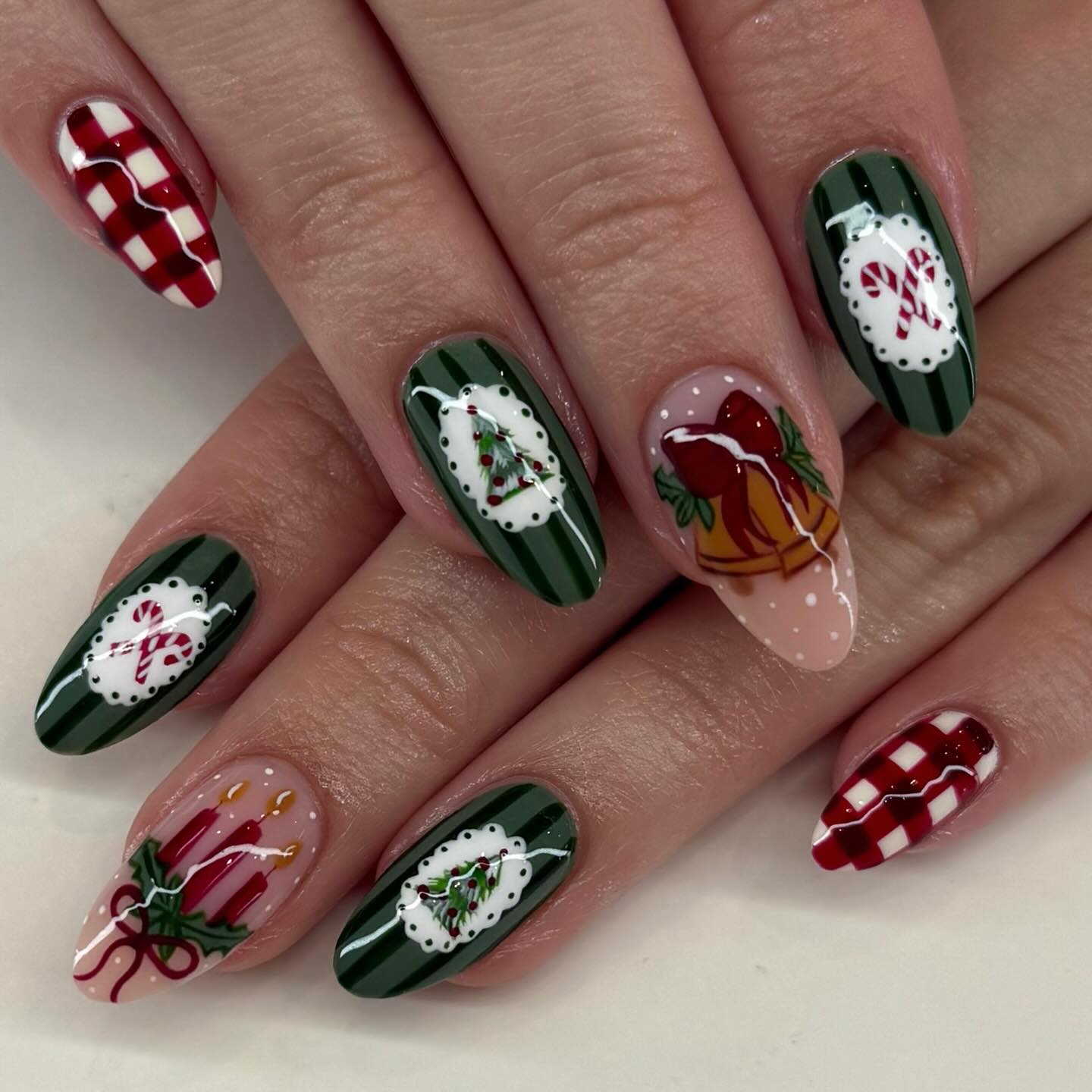 Festive Christmas Village Almond Nails