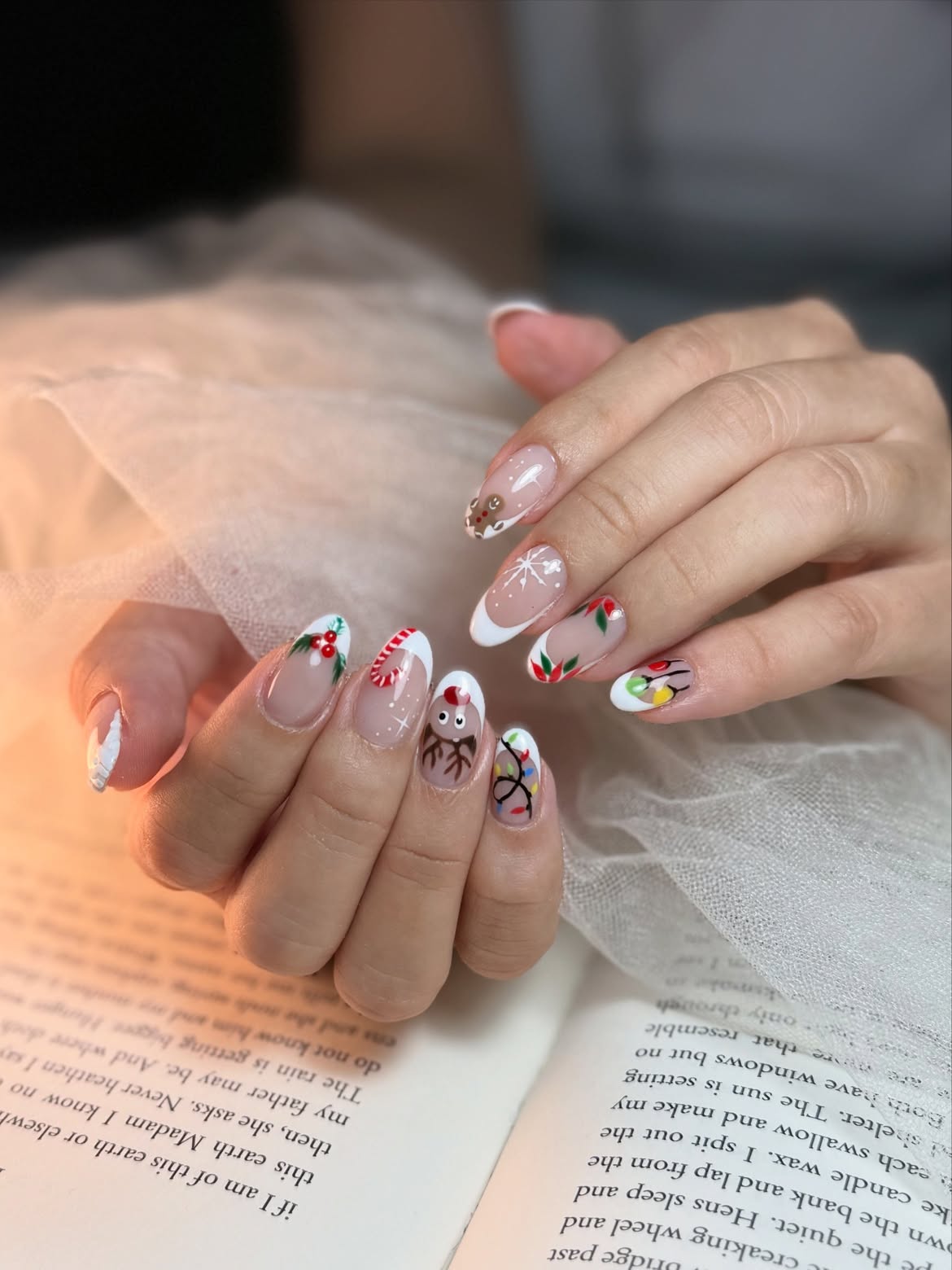 Festive French Tips with Christmas Characters