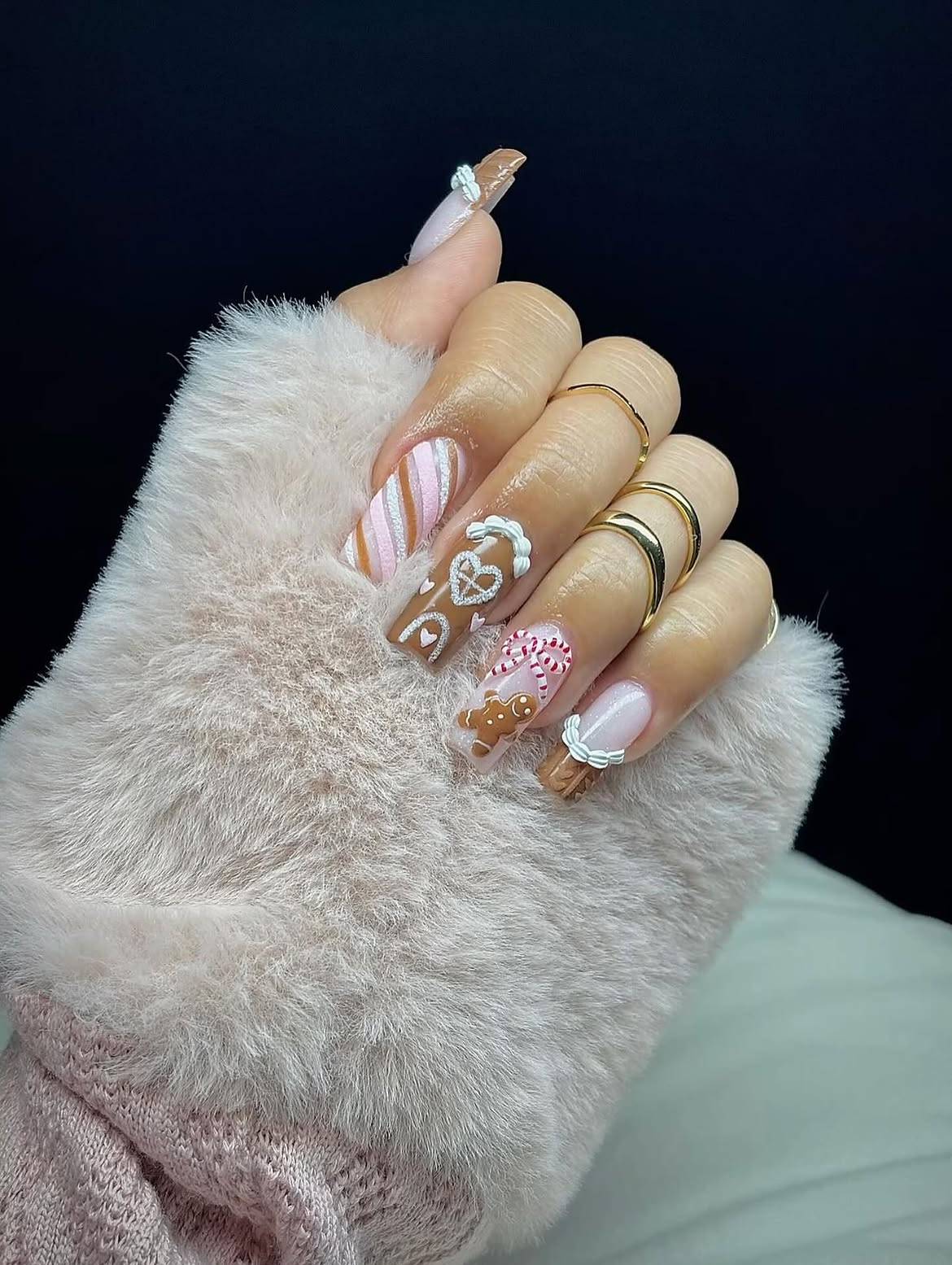 Festive Gingerbread Candy Cane Coffin Nails
