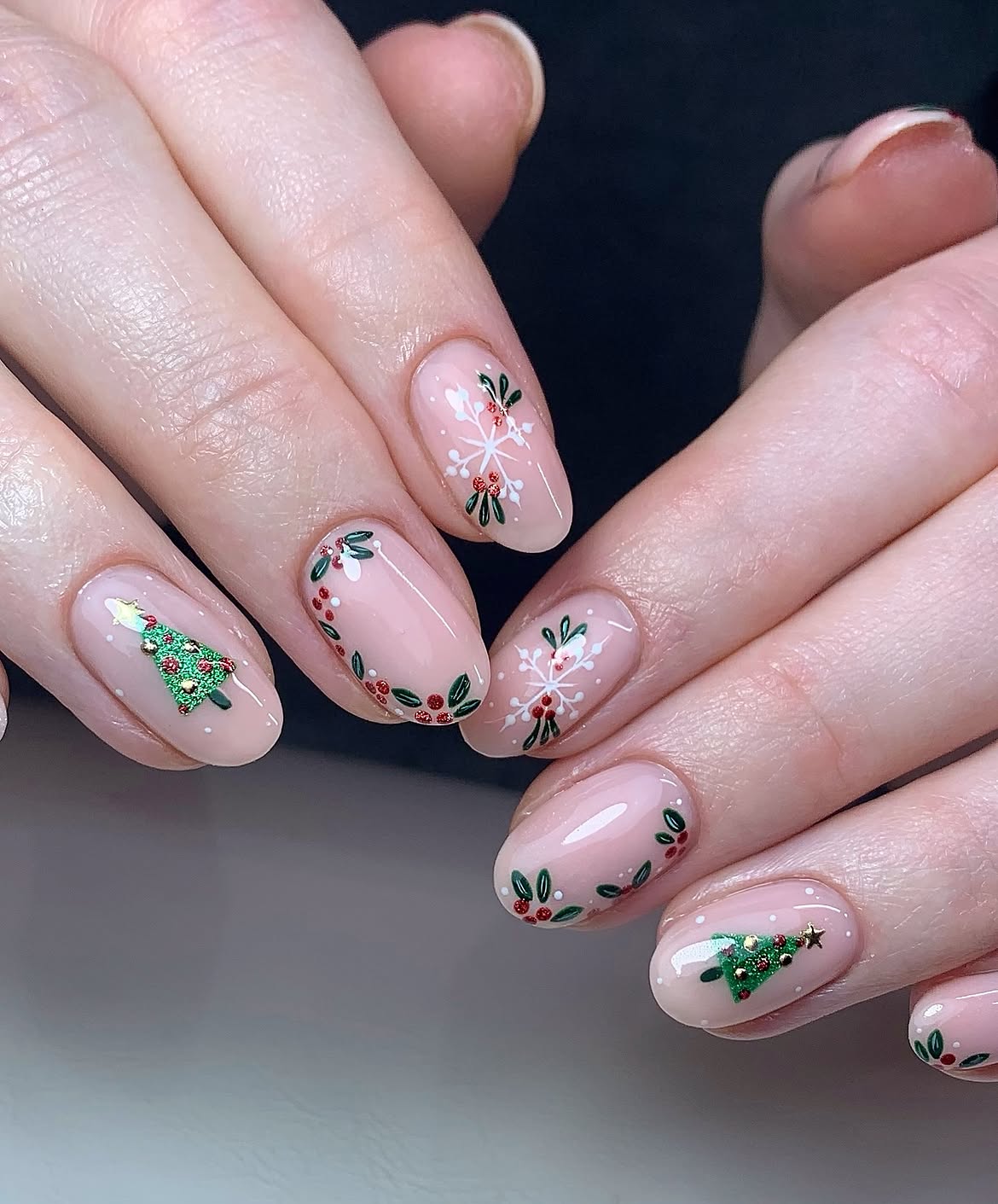 Festive Holiday Nail Art With Hand Painted Christmas Trees