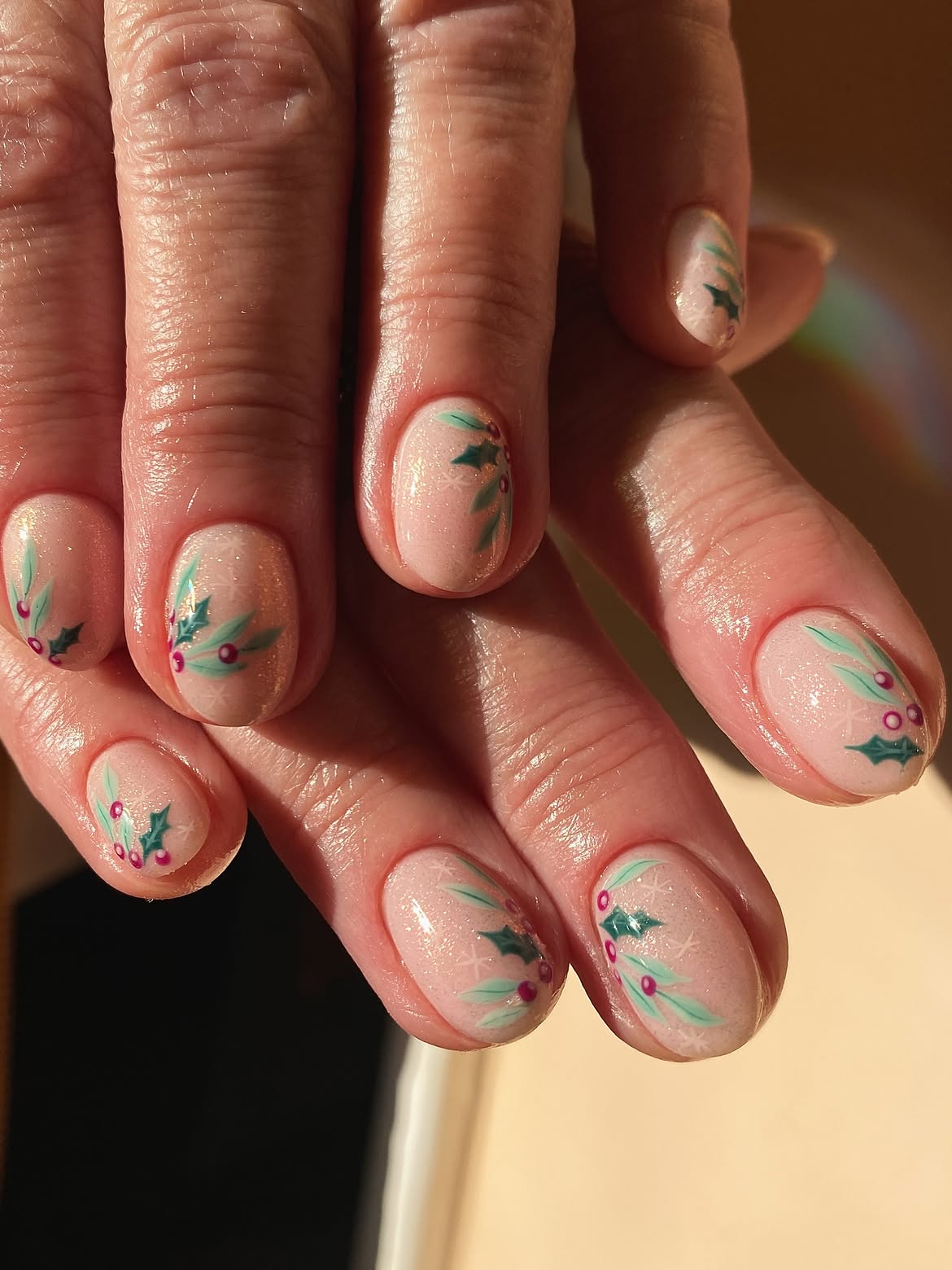 Festive Holly Berry Short Oval Nails