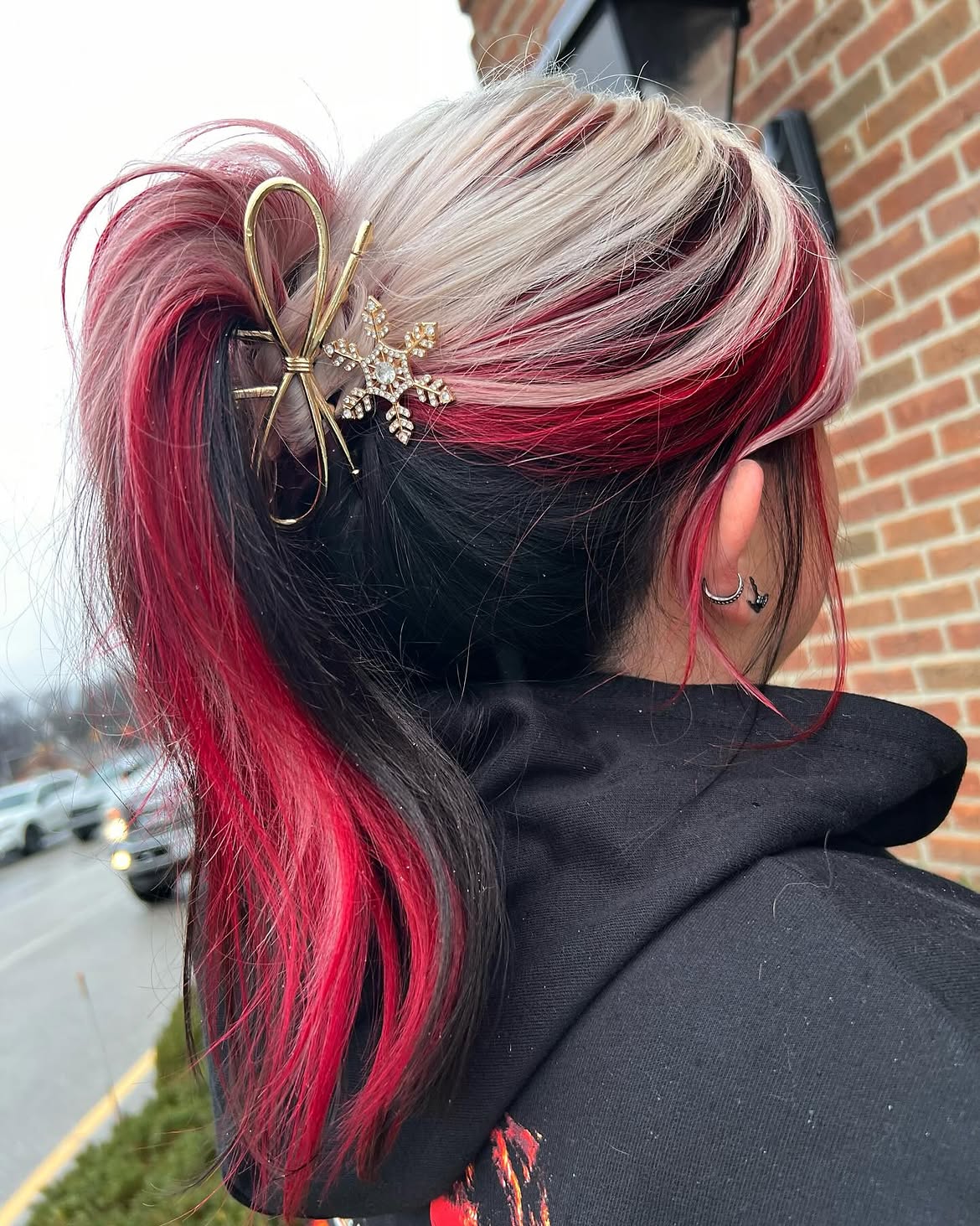 Festive Red And Platinum Claw Clip Updo