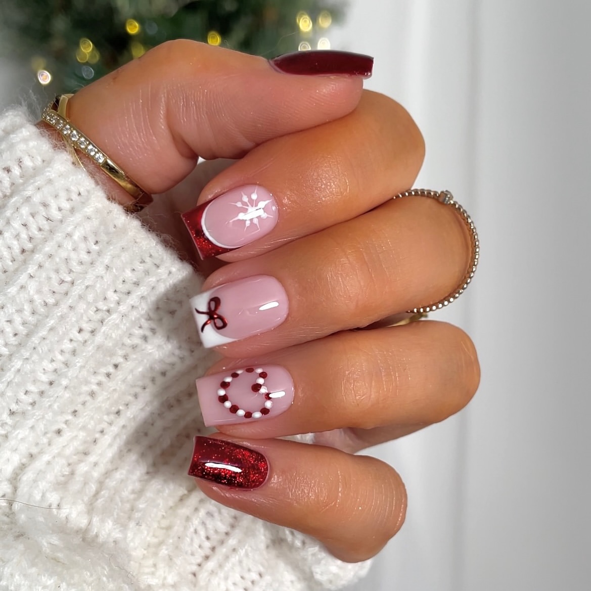 Festive Red And White Holiday Nail Art