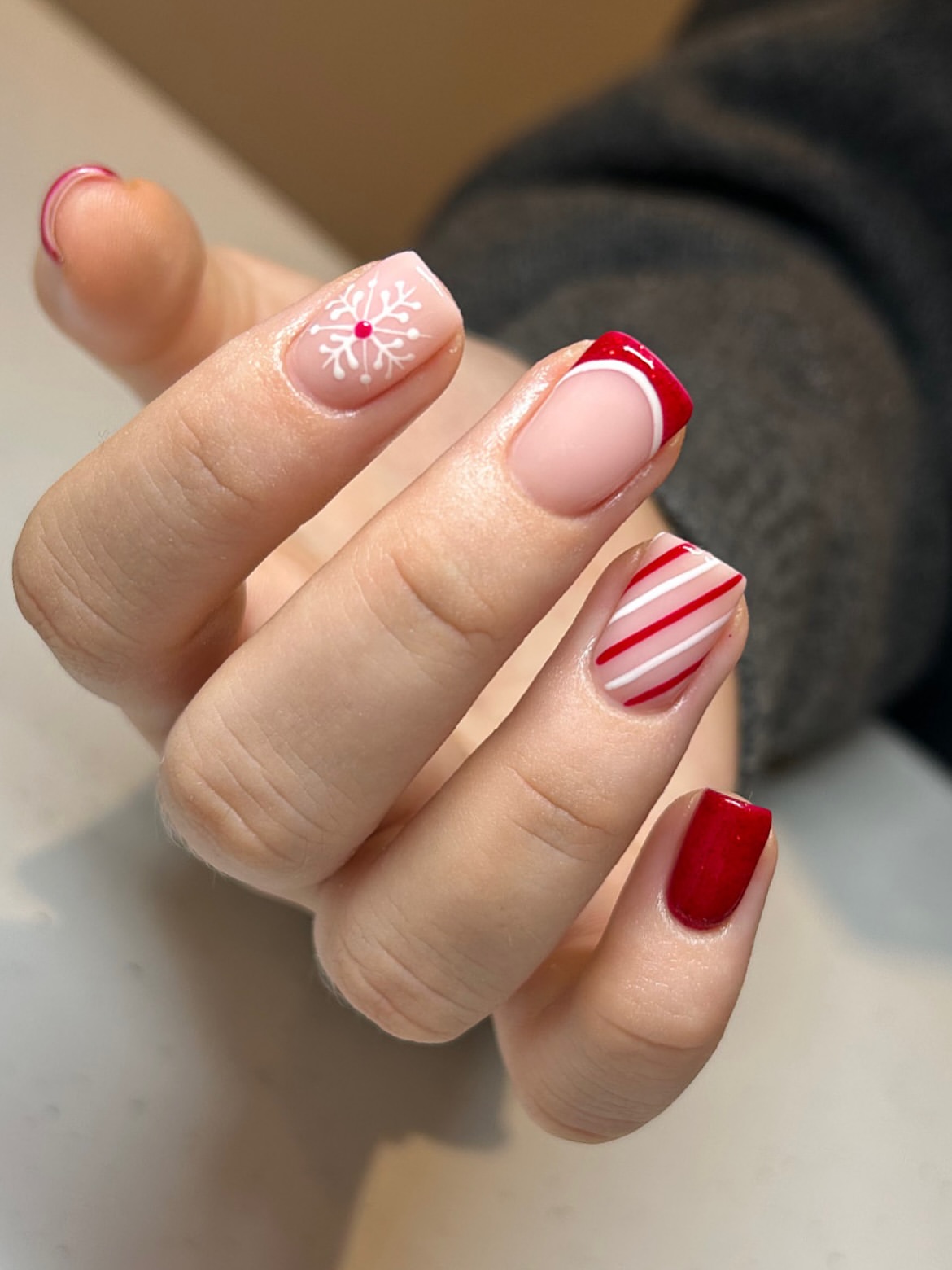 Festive Red & White Winter French Tips