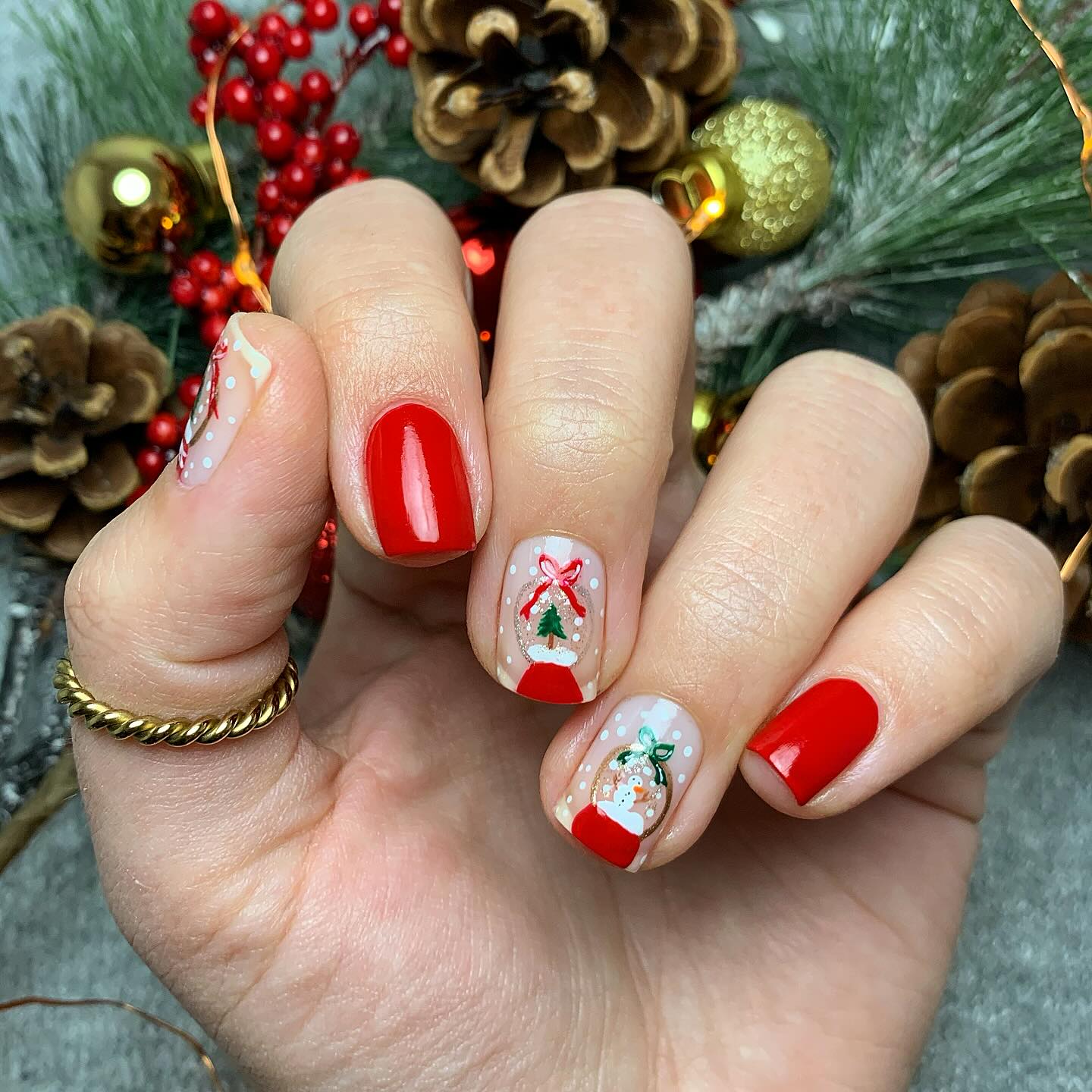 Festive Snow Globe Christmas Tree Nail Art
