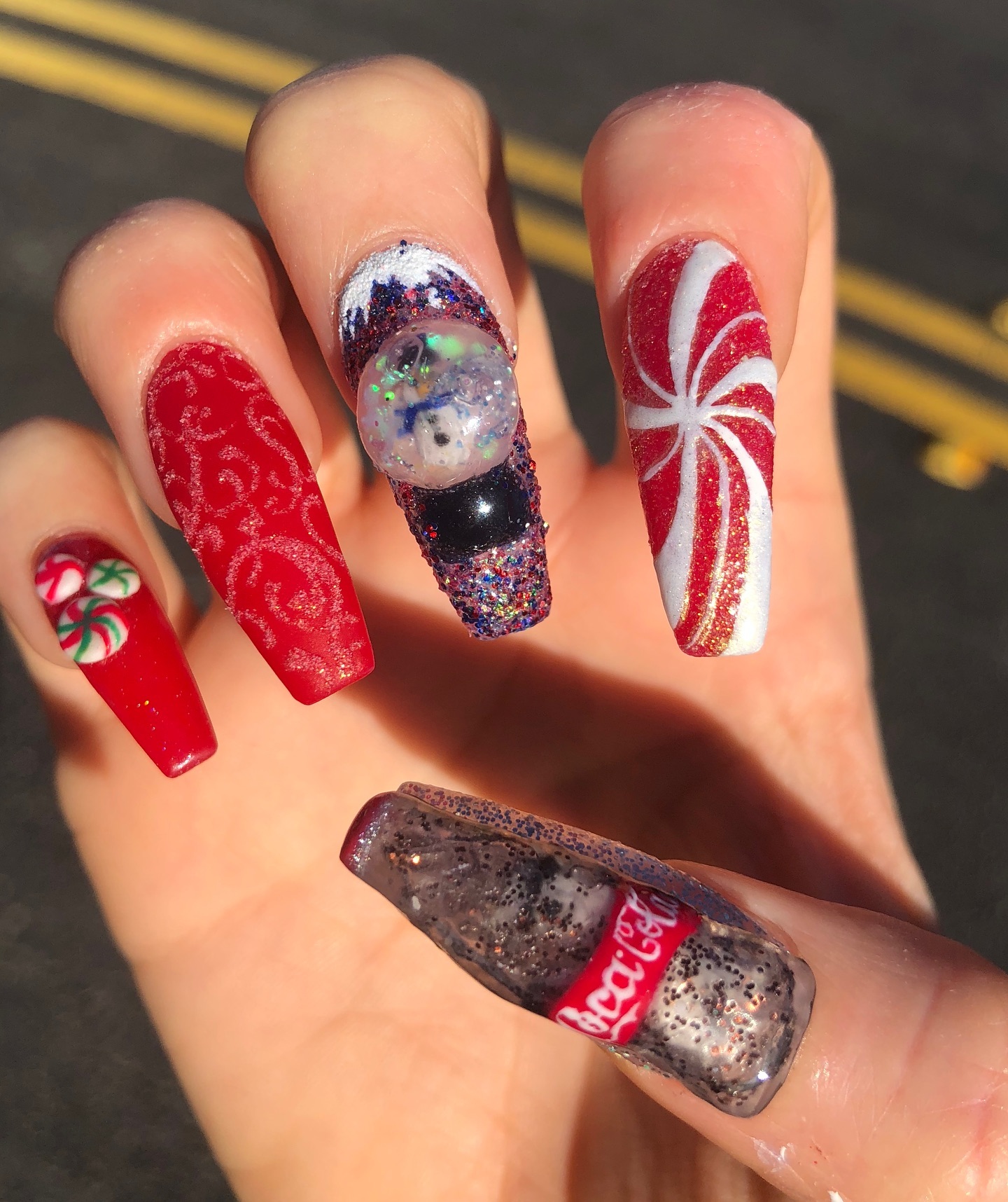 Festive Snow Globe Coca-Cola Coffin Nails